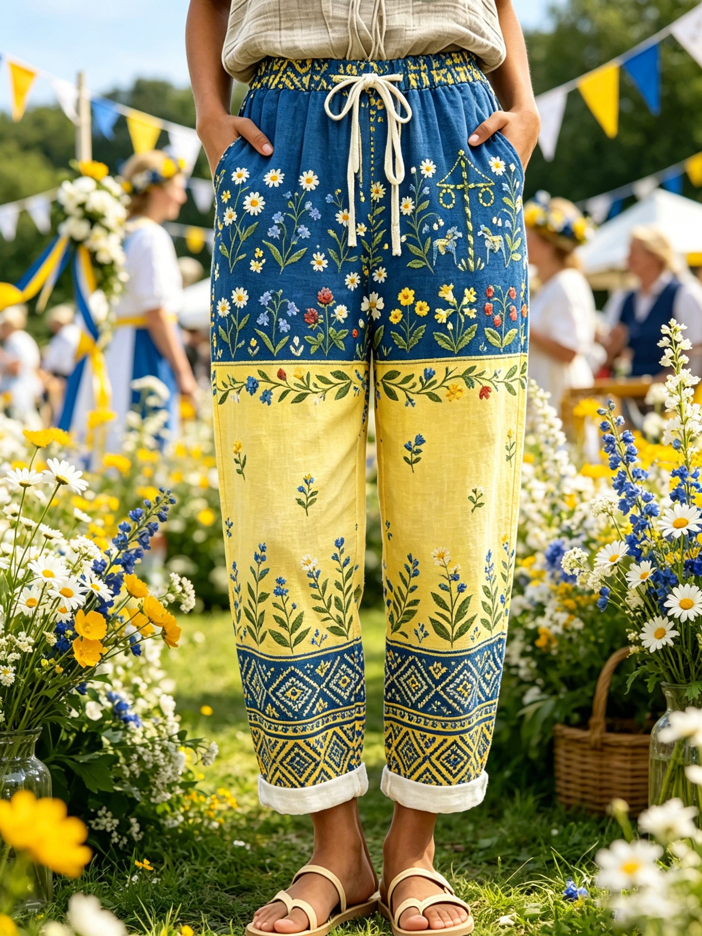 Women's Swedish Midsummer Festival Art-Print Trousers