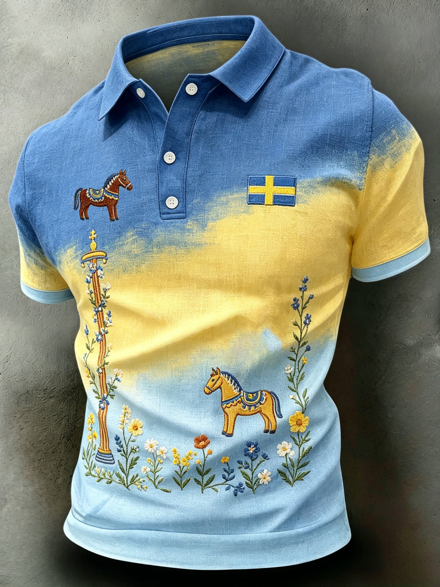 Men's Swedish Midsummer Festival Art-Print Polo Shirt