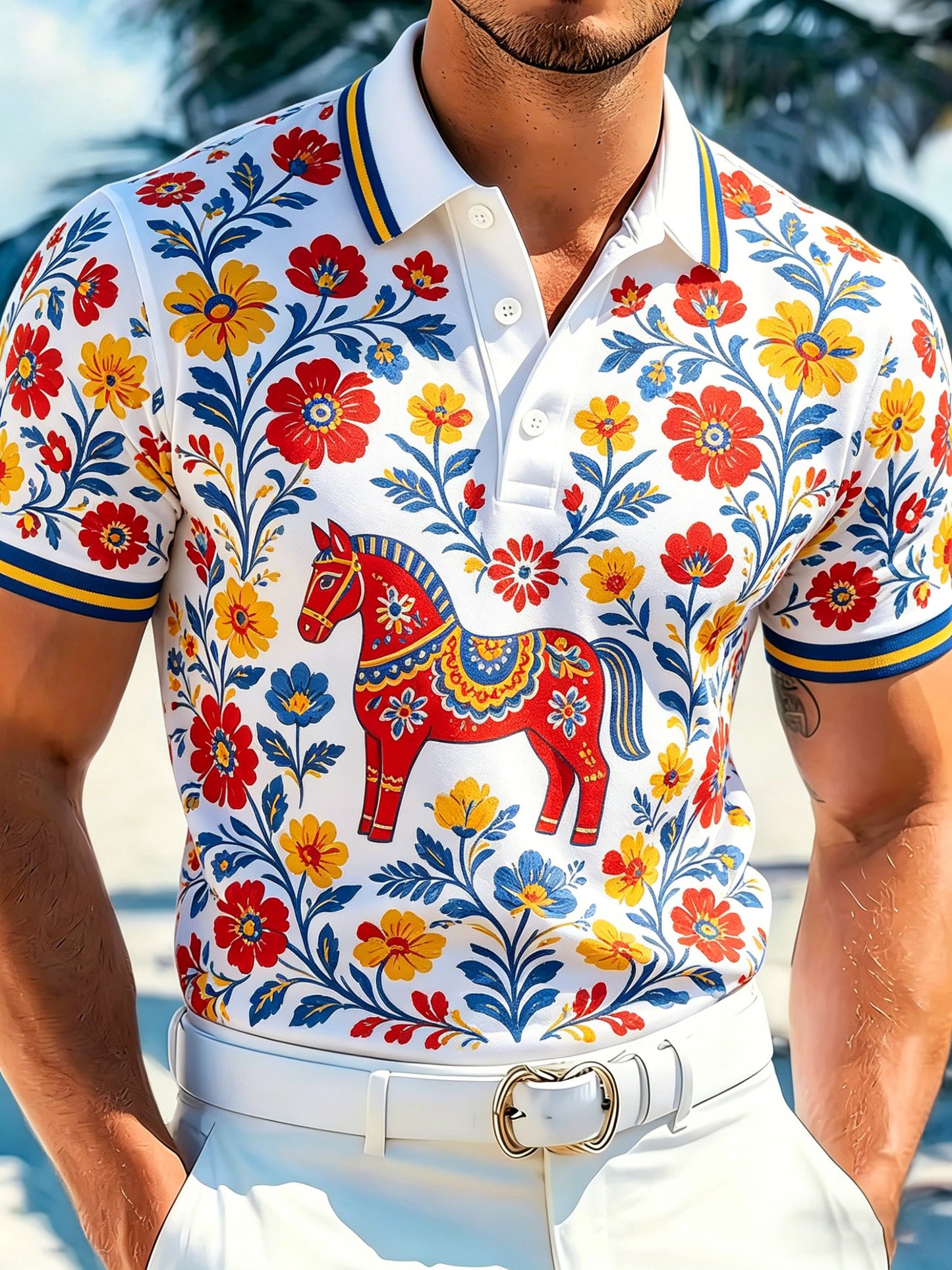 Men's Swedish Midsummer Festival Art-Print Polo Shirt