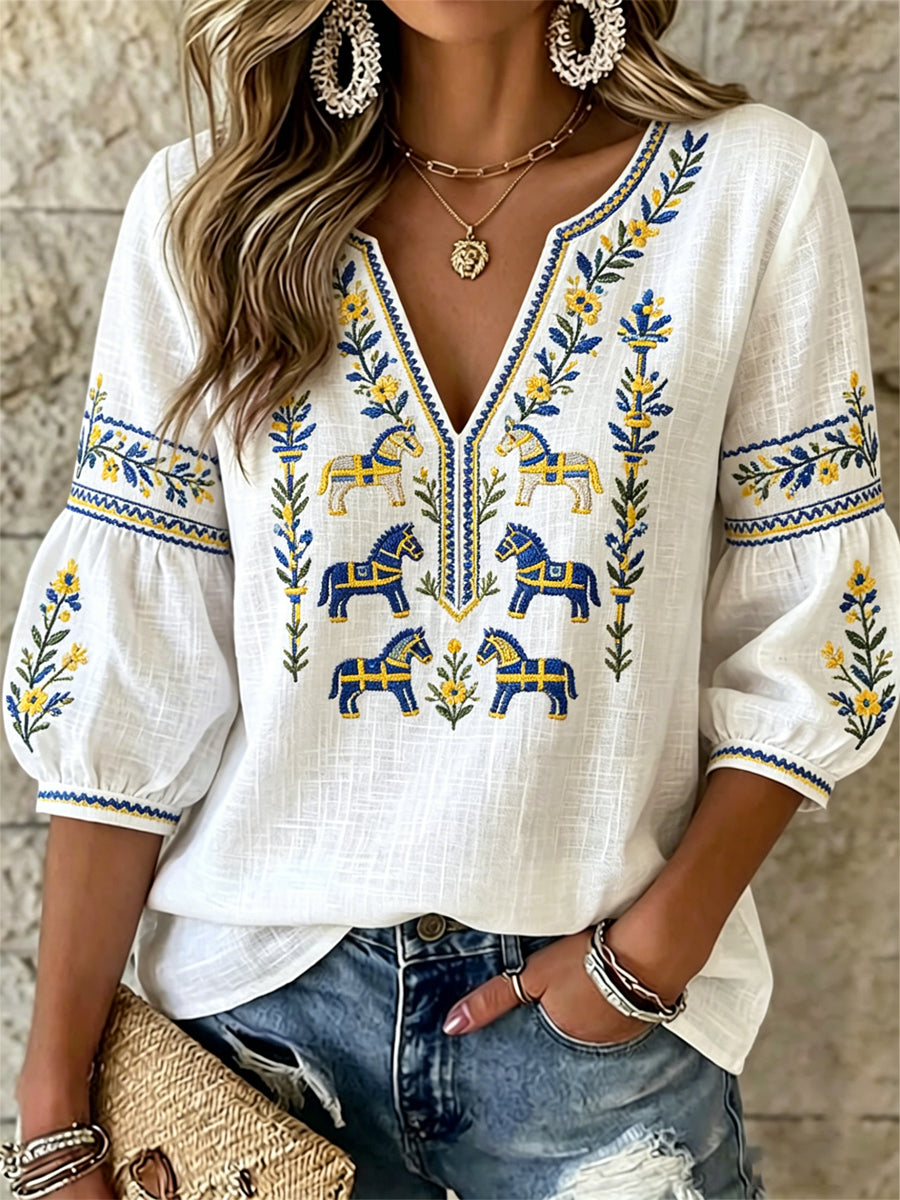Women's Swedish Midsummer Printed Casual Top