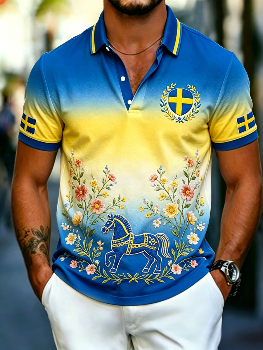 Men's Retro Swedish Midsummer Gradient Casual Polo Shirt