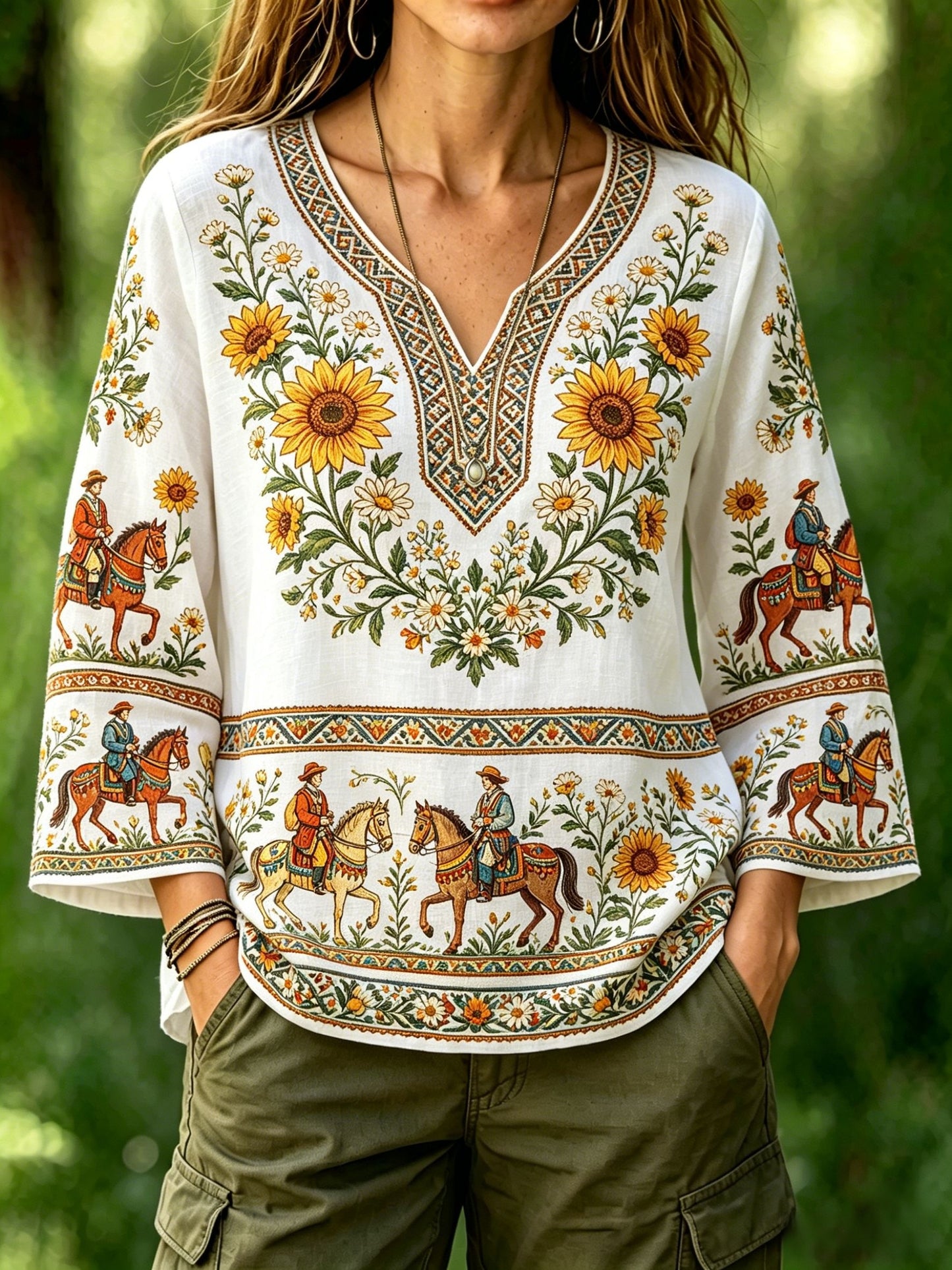 Women's Retro Swedish Midsummer Folk Floral Cotton-Linen Blouse