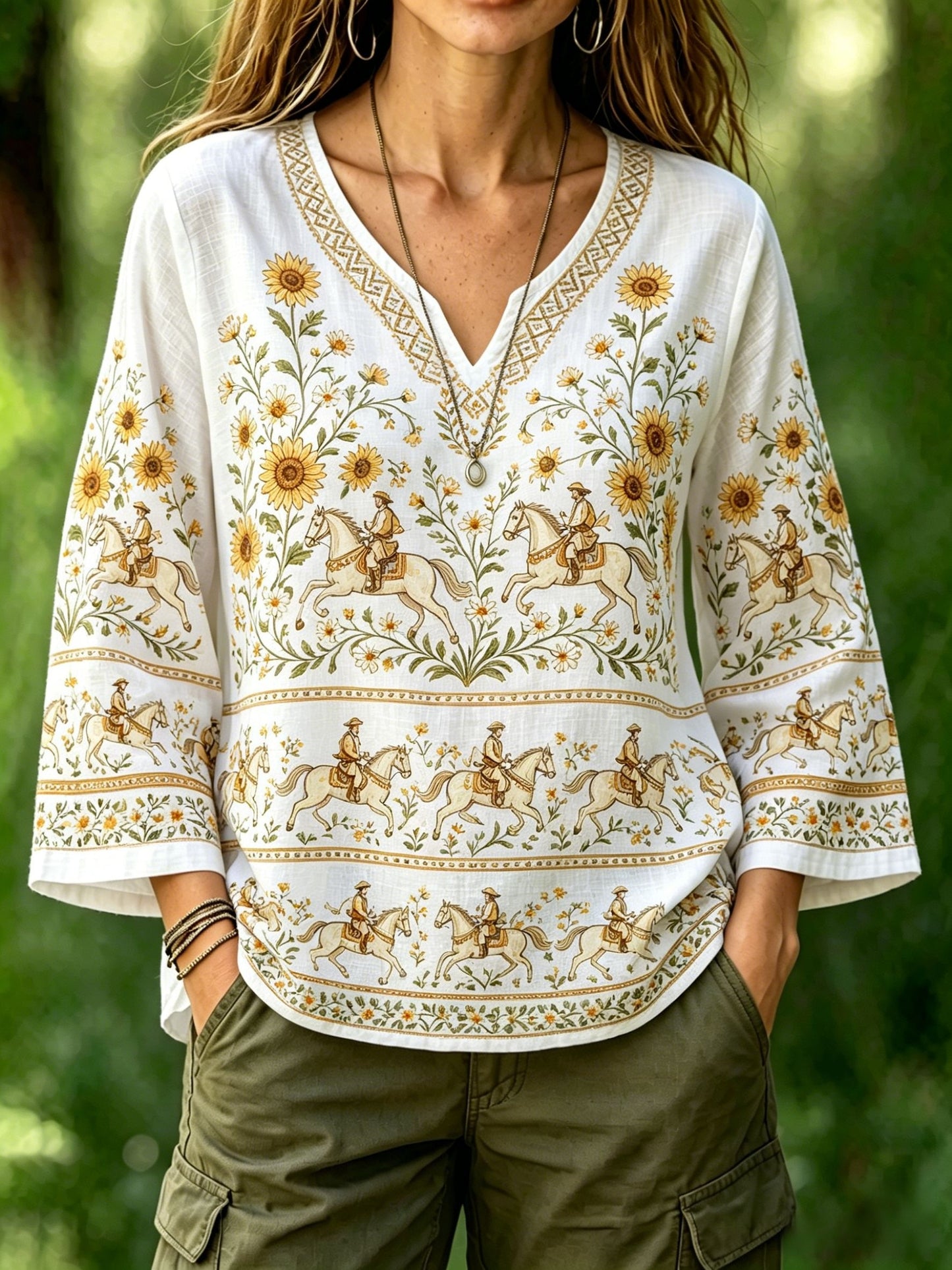 Women's Retro Swedish Midsummer Folk Floral Cotton-Linen Blouse