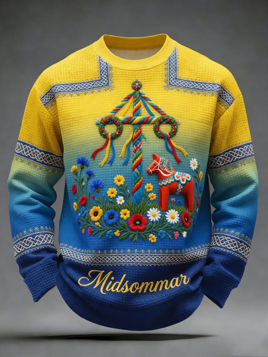 Retro Midsummer Festival Art Print Casual Crewneck Sweatshirt