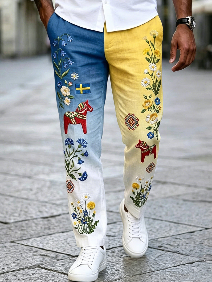 Men's Retro Swedish Midsummer Patchwork Casual Trousers