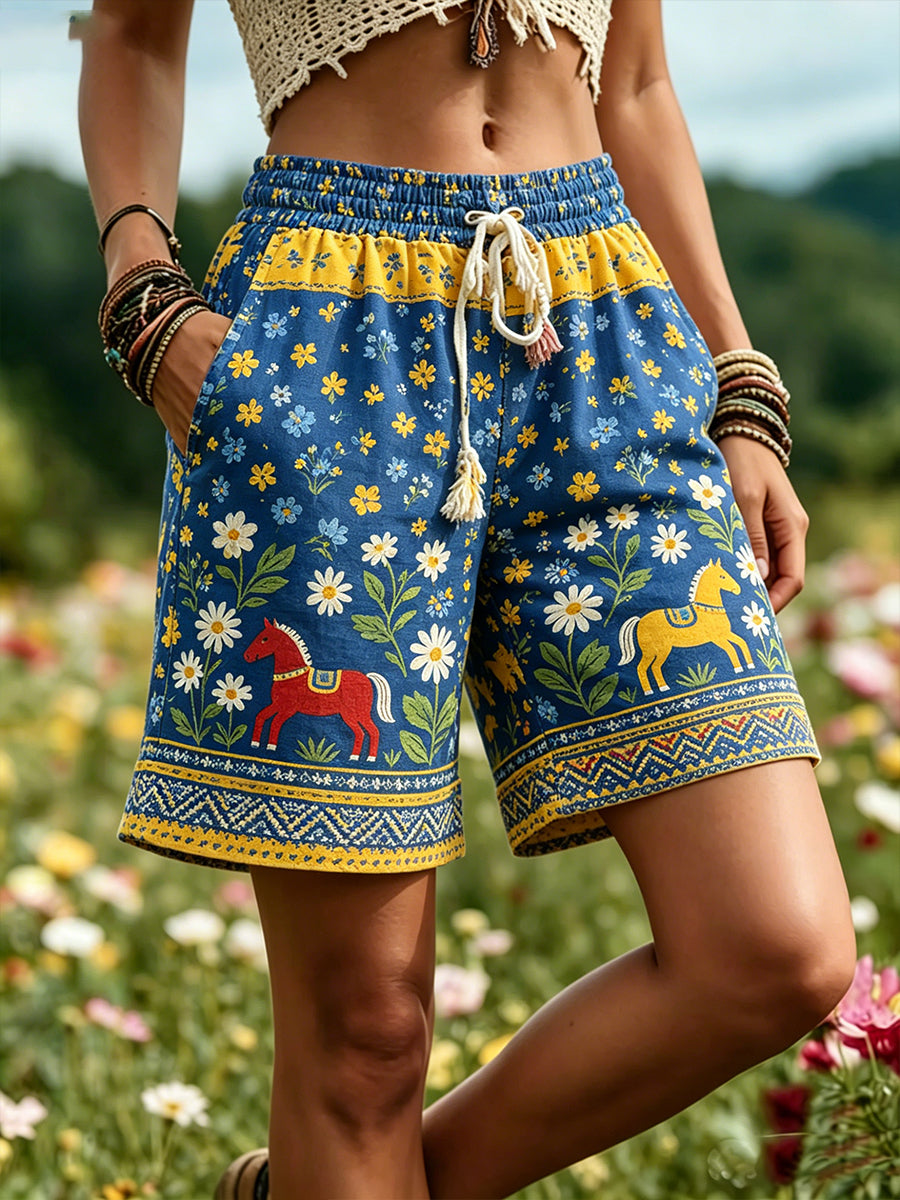 Women's Swedish Midsummer Festival Commemorative Art-Print Shorts