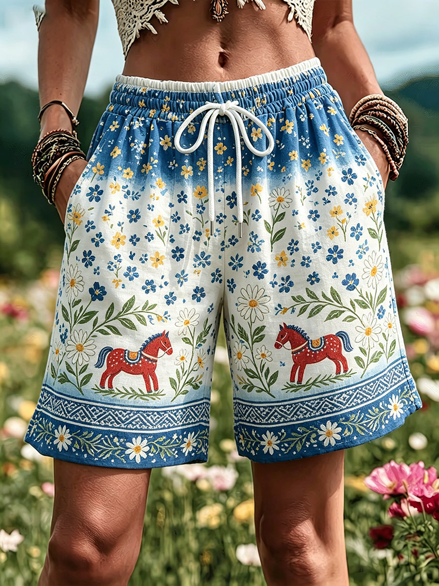 Women's Swedish Midsummer Festival Commemorative Art-Print Shorts