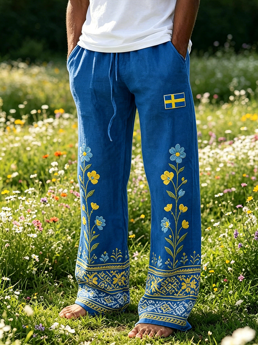Men's Casual Trousers With Midsummer-Themed Floral Print