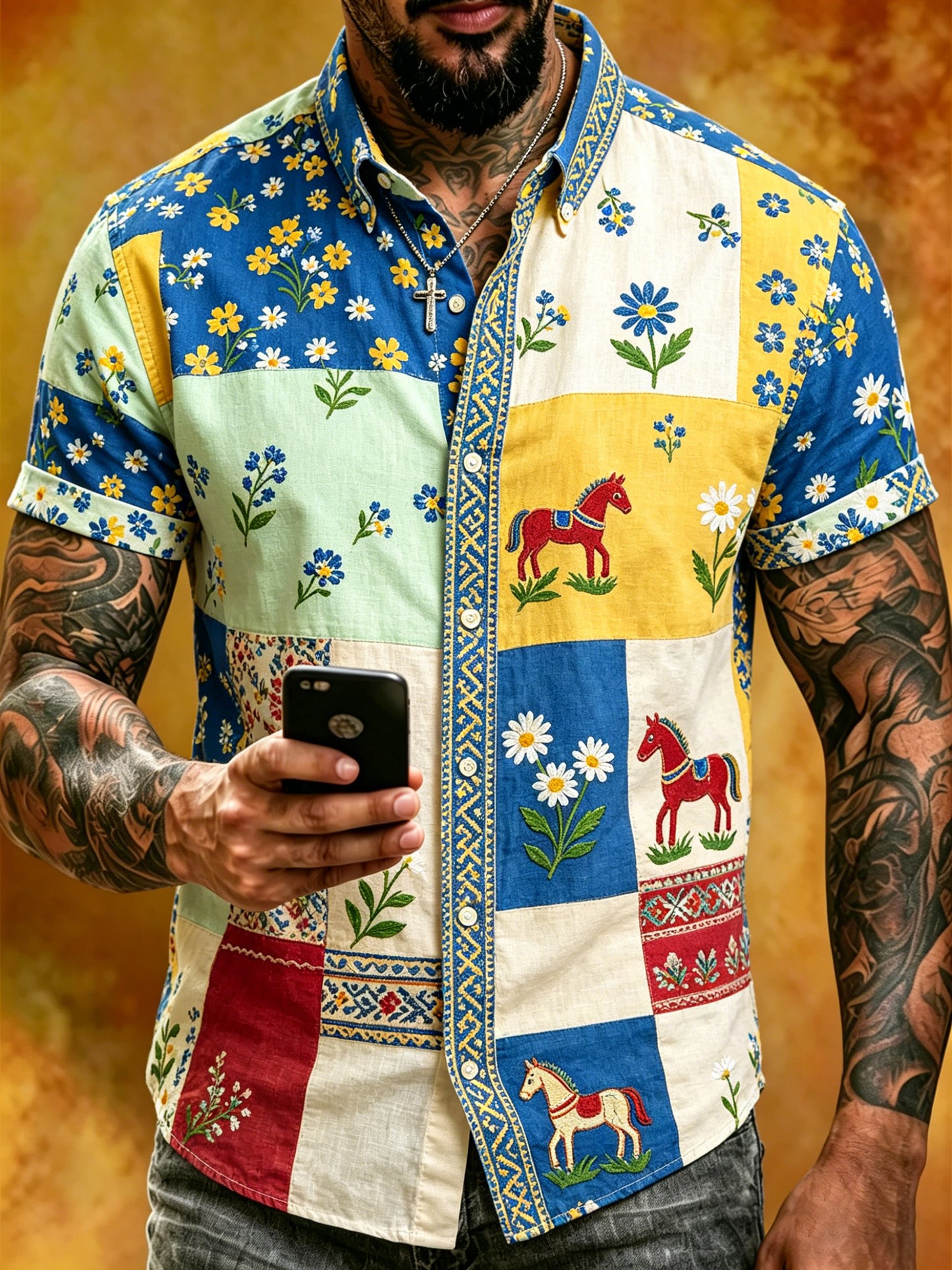 Men's Midsummer Festival Commemorative Art Print Short-Sleeve Shirt