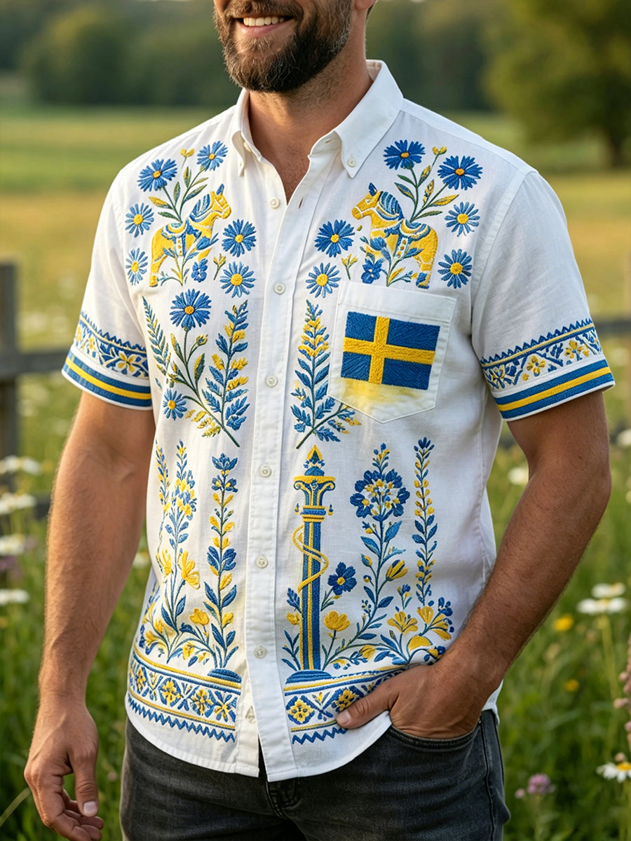 Retro Midsummer Festival Art Print Casual Shirt
