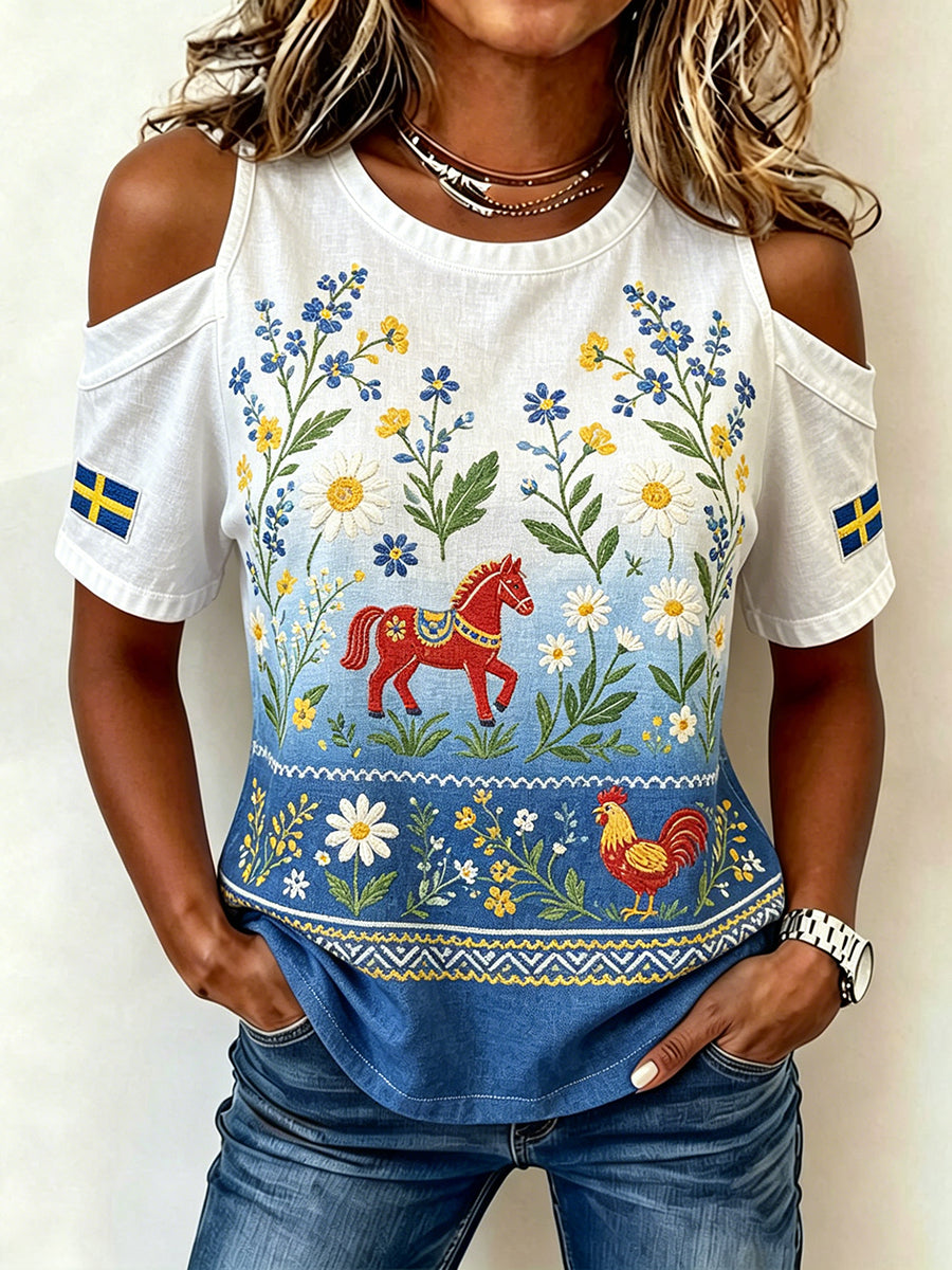 Women's Midsummer Floral Print Ombré Off-Shoulder Top