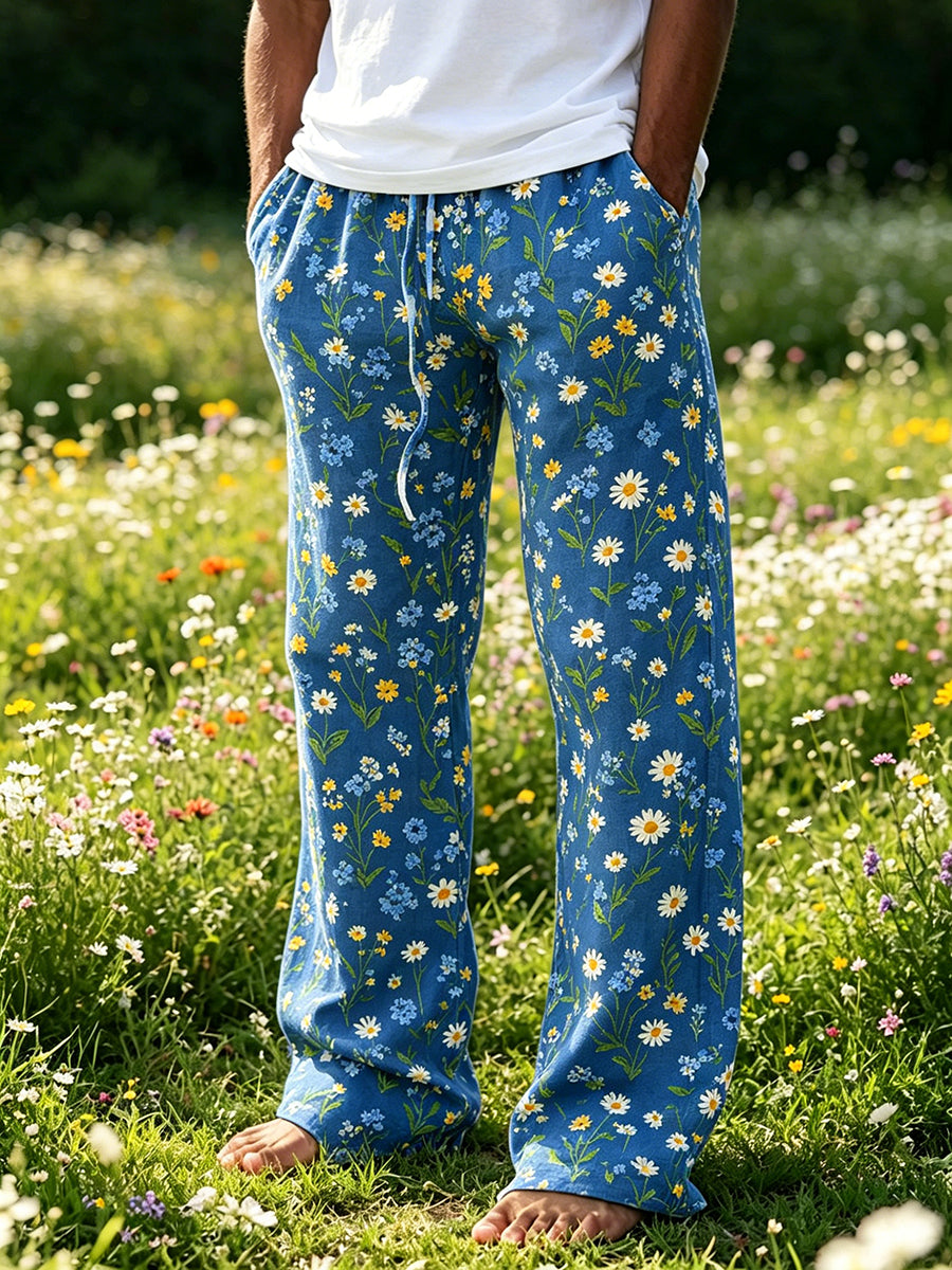 Men's Midsummer Floral Print Casual Trousers