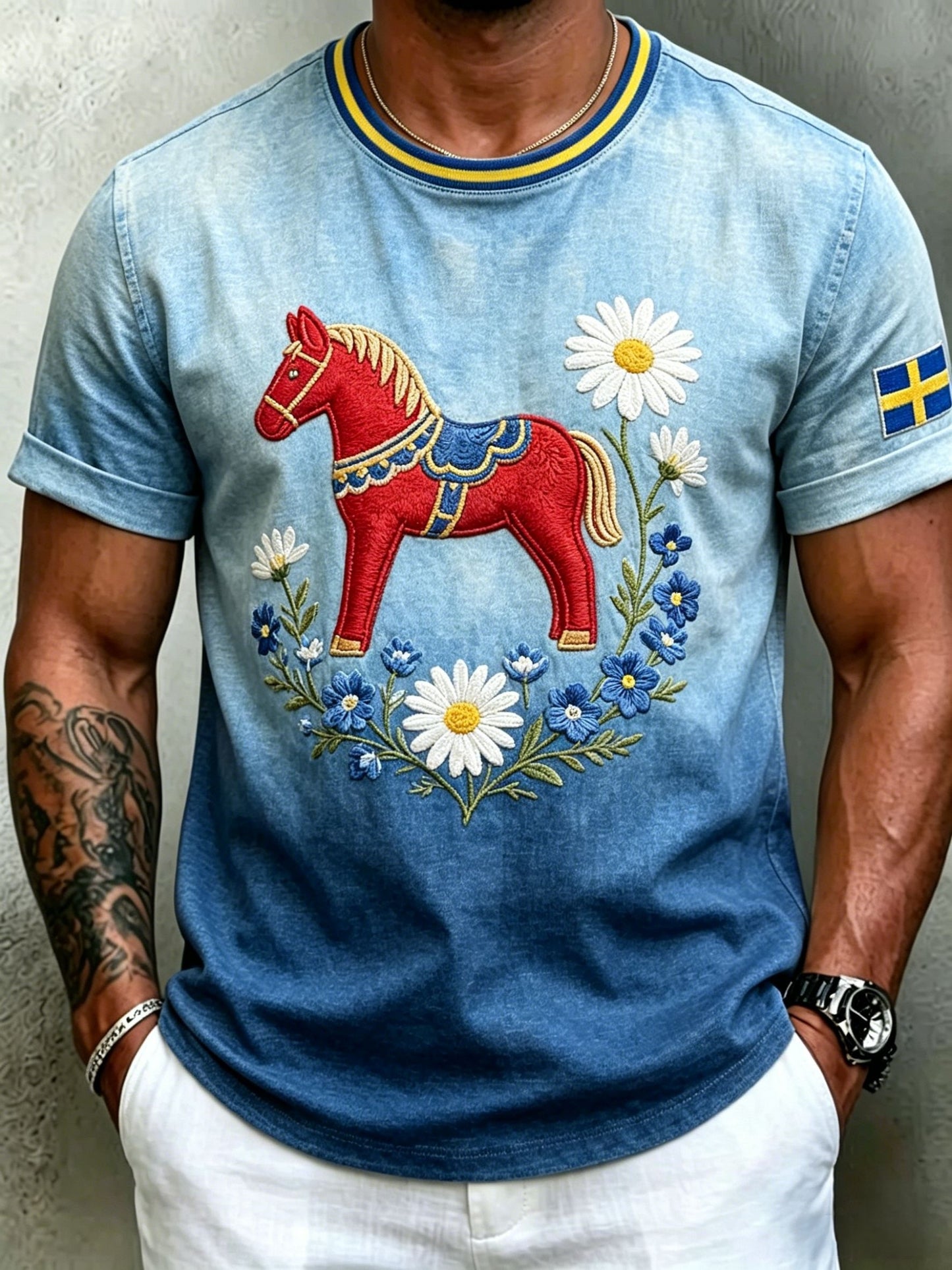 Retro Men's Swedish Midsummer Art Print Short-Sleeve T-Shirt