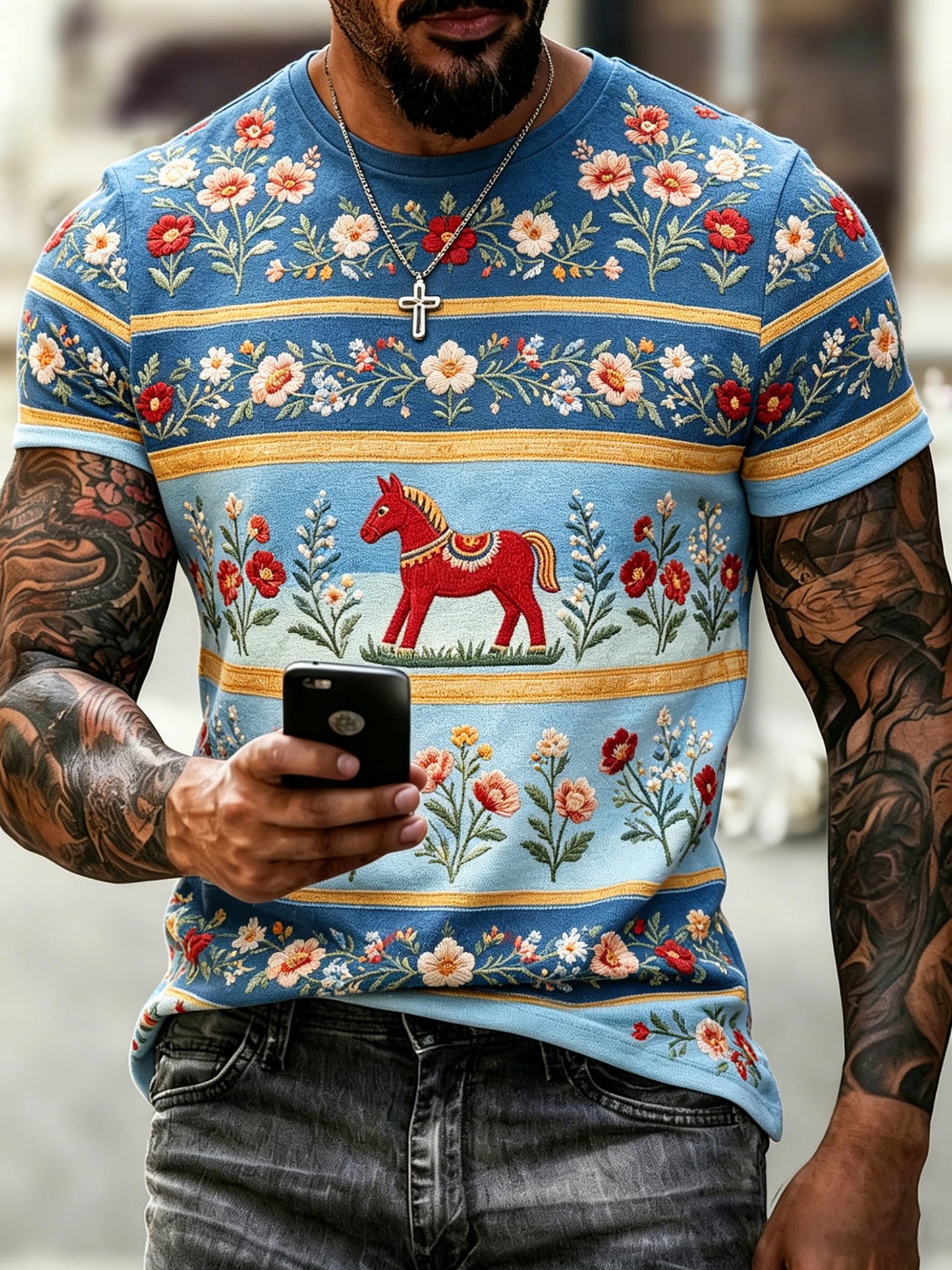 Men's Swedish Flag Color Scheme Art Print T-Shirt