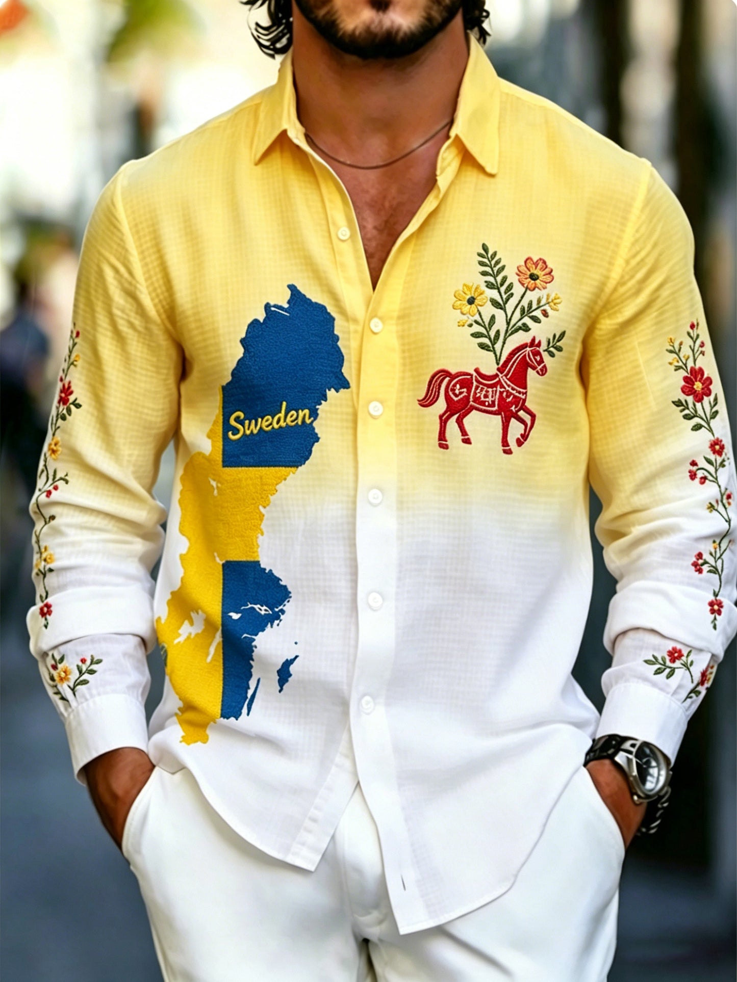 Men's Swedish National Day Commemorative Art Print Long-Sleeve Shirt