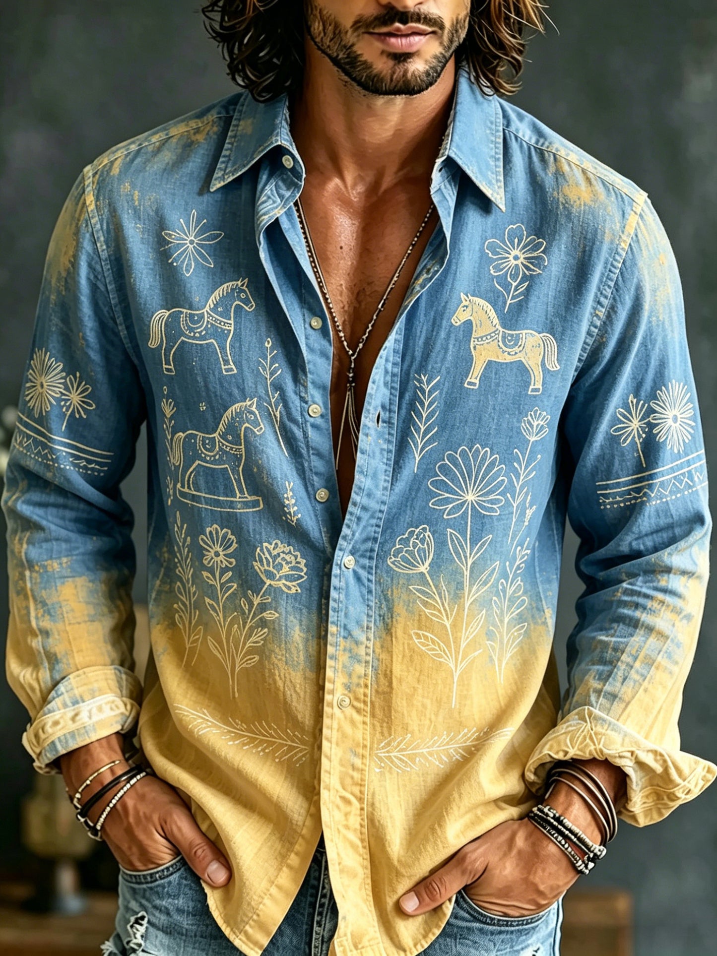 Men's Swedish Midsummer Art Print Long-Sleeve Shirt