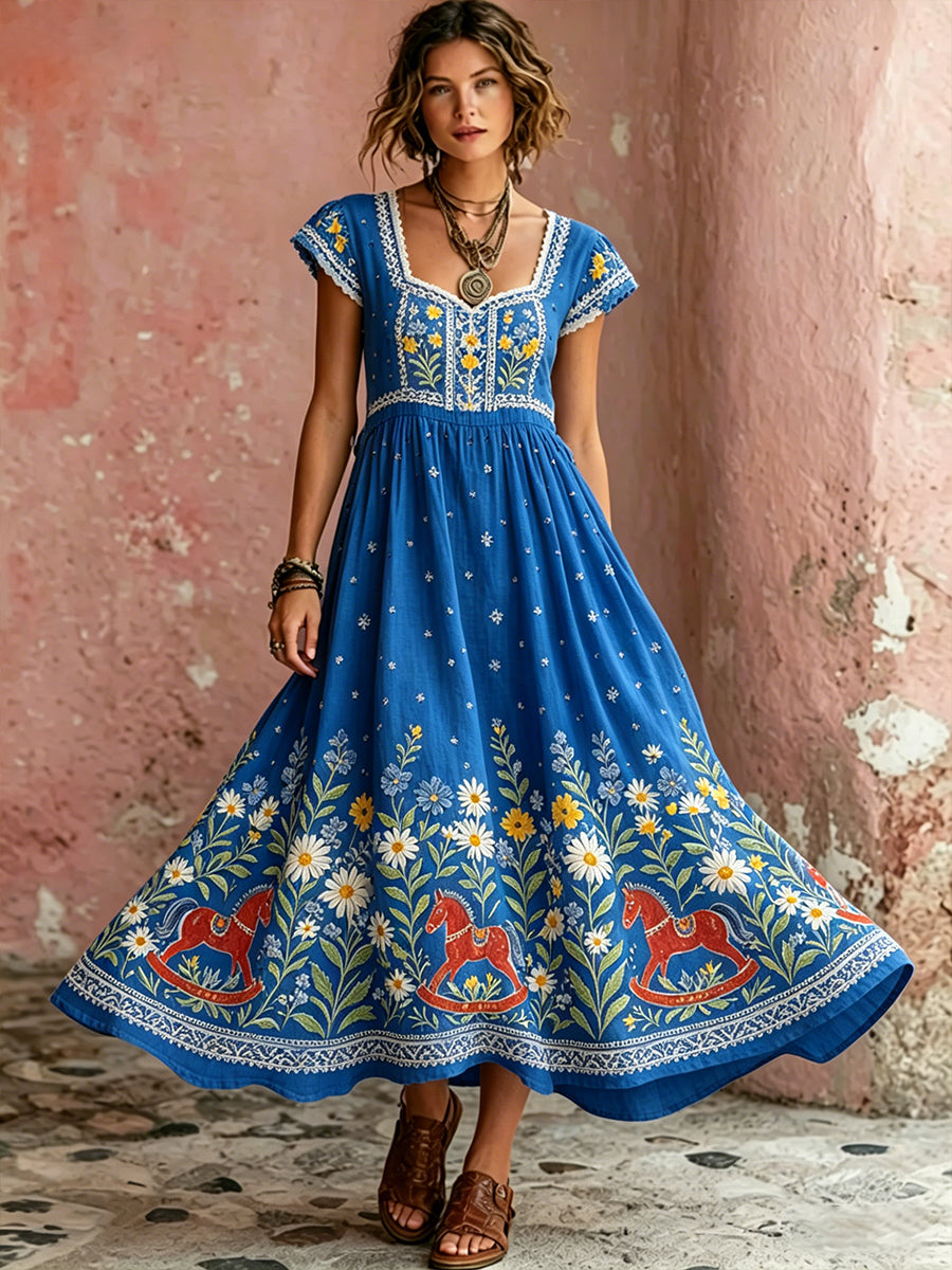 Women's Midsummer Floral Art Print Casual Dress