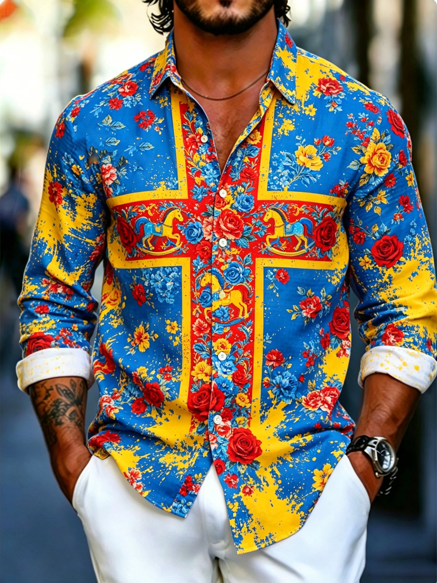Men's Swedish Midsummer Festival Commemorative Art Print Long-Sleeve Shirt