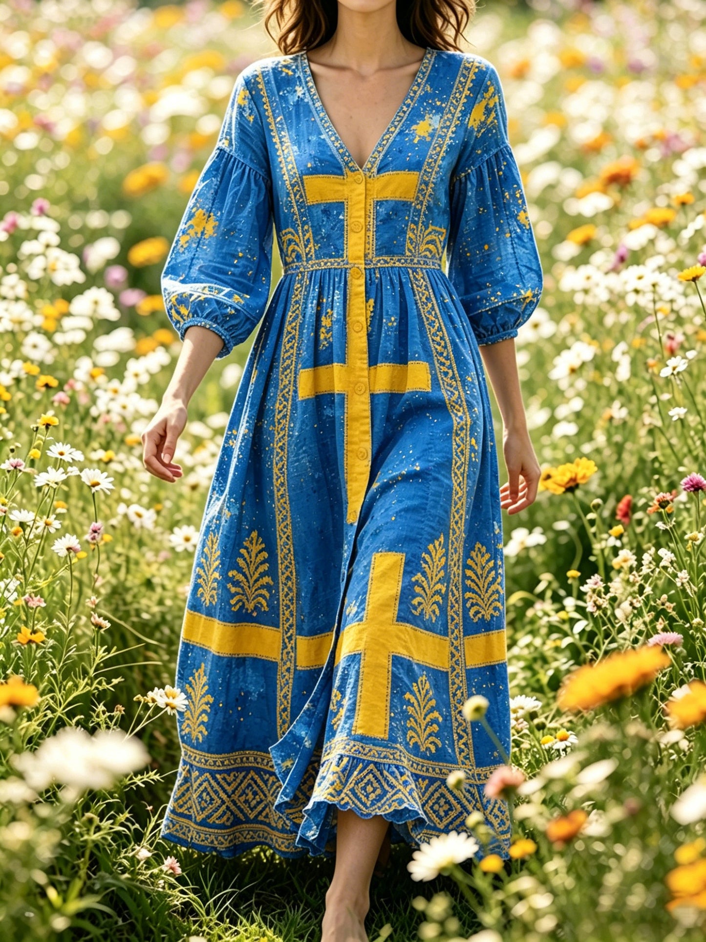 Women's Swedish National Day Commemorative Art Print Long Dress