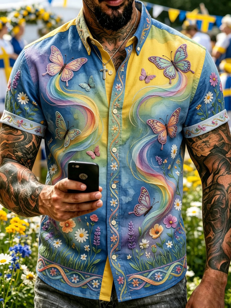 Retro Swedish Midsummer Art Print Casual Shirt