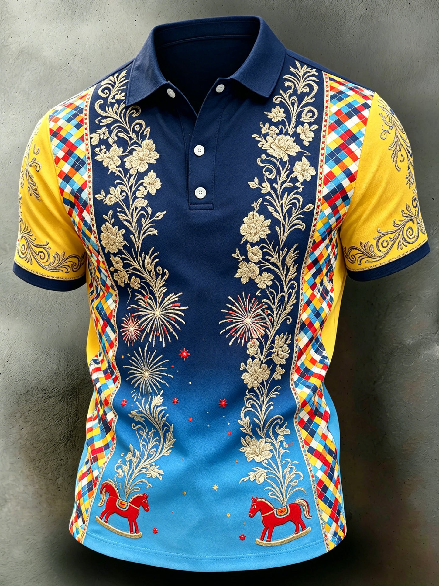 Men's Swedish Midsummer Festival Commemorative Art Print Short-Sleeve Polo