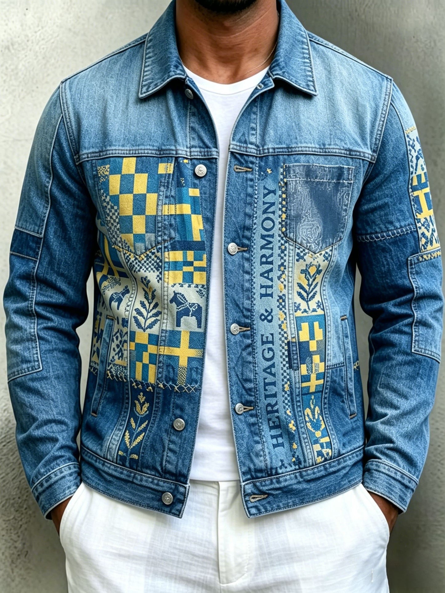 Men's Retro Swedish Midsummer Folk Floral Cotton-Linen Long-Sleeve Jacket