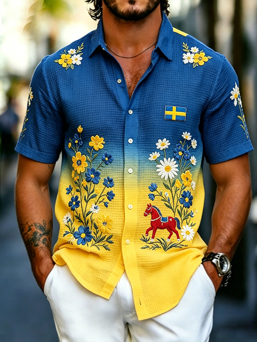 Men's Midsummer Floral Gradient Short-Sleeve Shirt