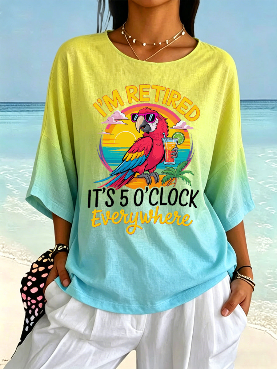 Women's I'm Retired It's 5 O'clock Everywhere Parrot Print Casual Shirt