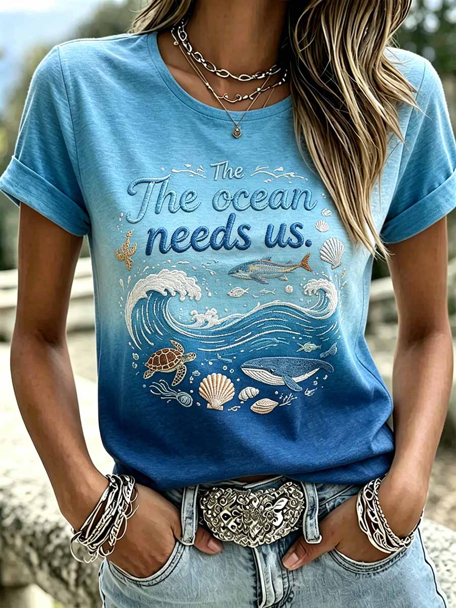 Women's World Oceans Day Printed T-Shirt
