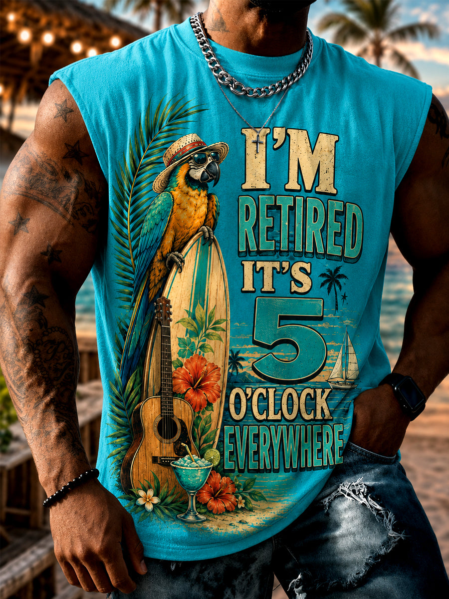 Men's I'm Retired It's 5 O'clock Everywhere Parrot Print Casual Vest