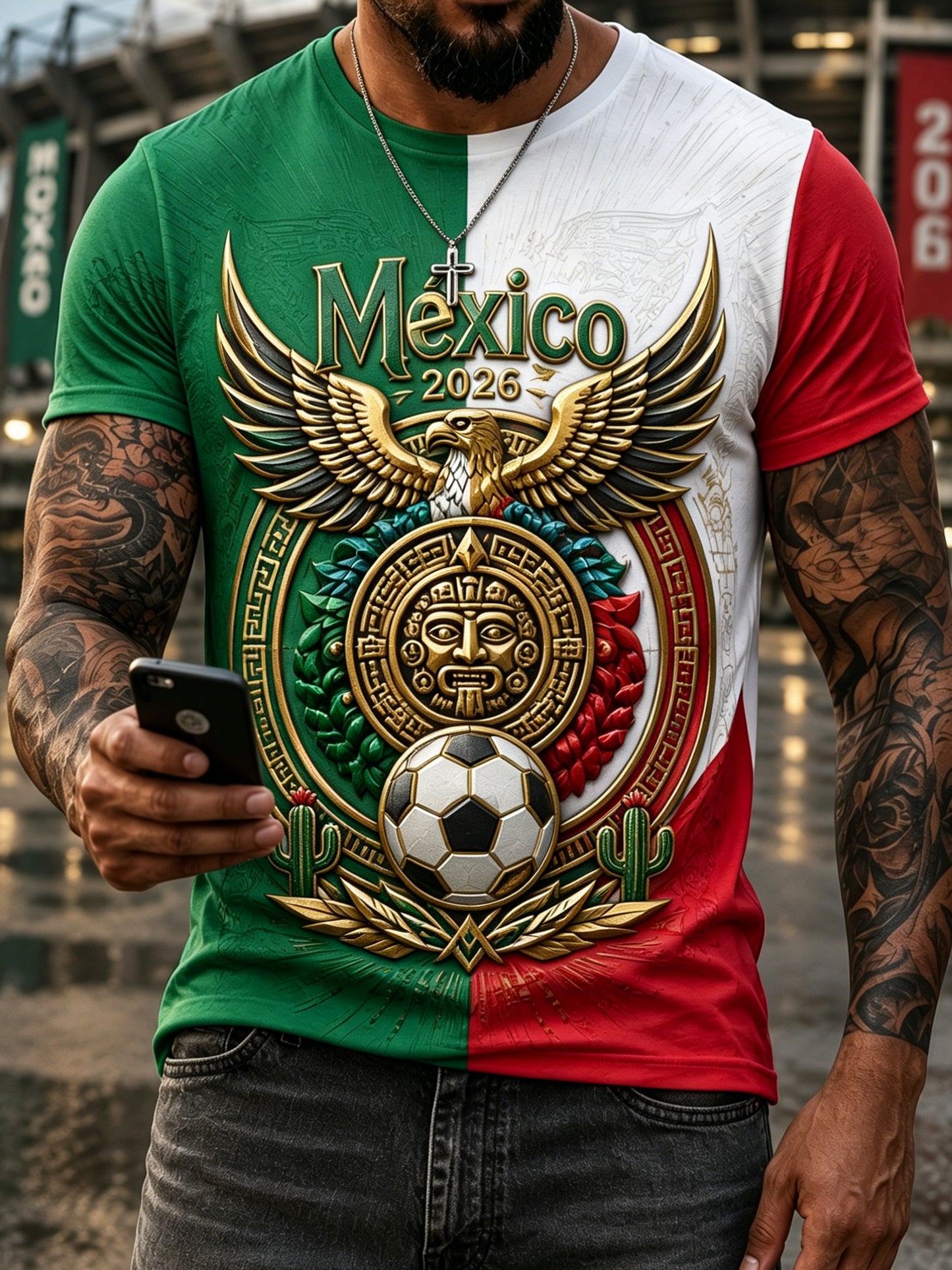 Men's Mexican Football Match Cheering Art Print T-Shirt
