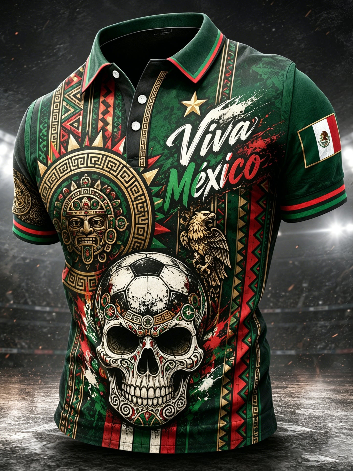 Men's Mexican Football Match Cheering Art Print Polo Shirt