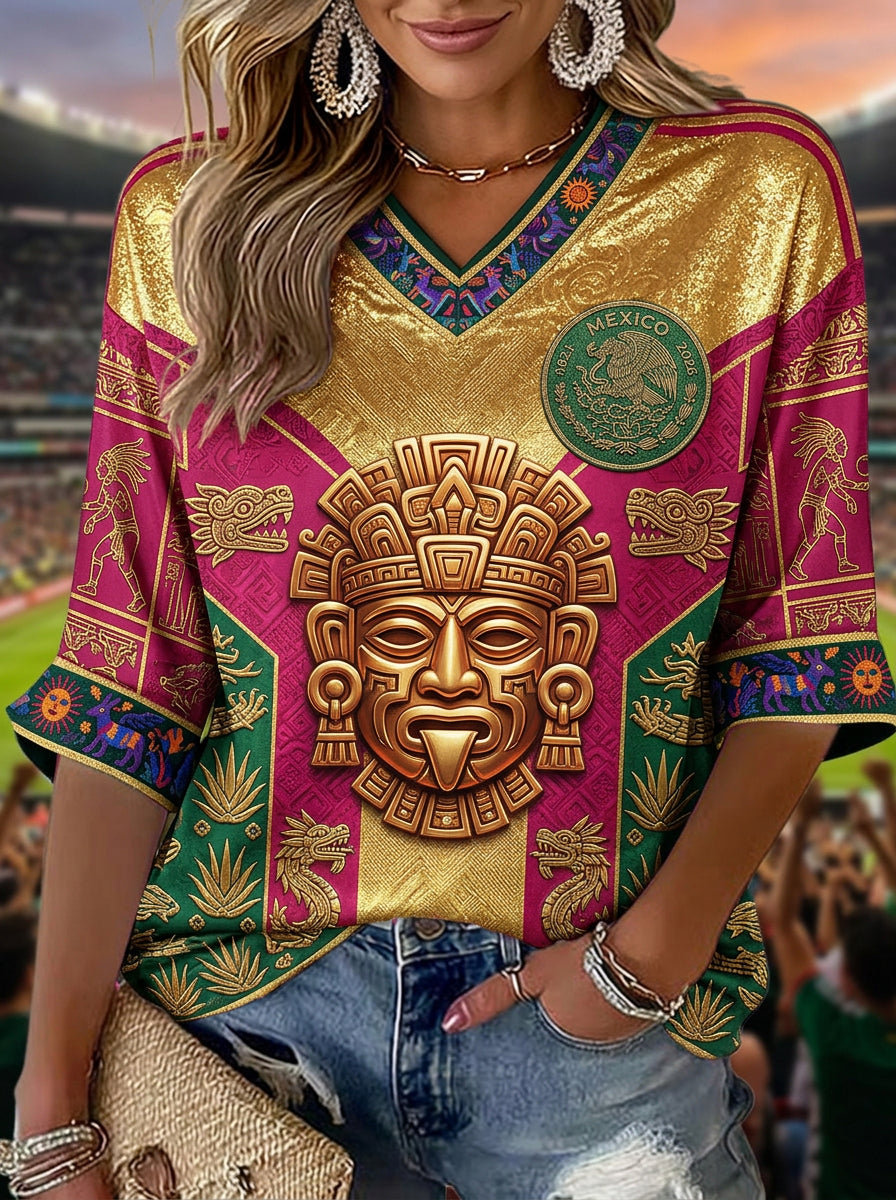 Women's Mexican Football Fan Casual Printed T-shirt