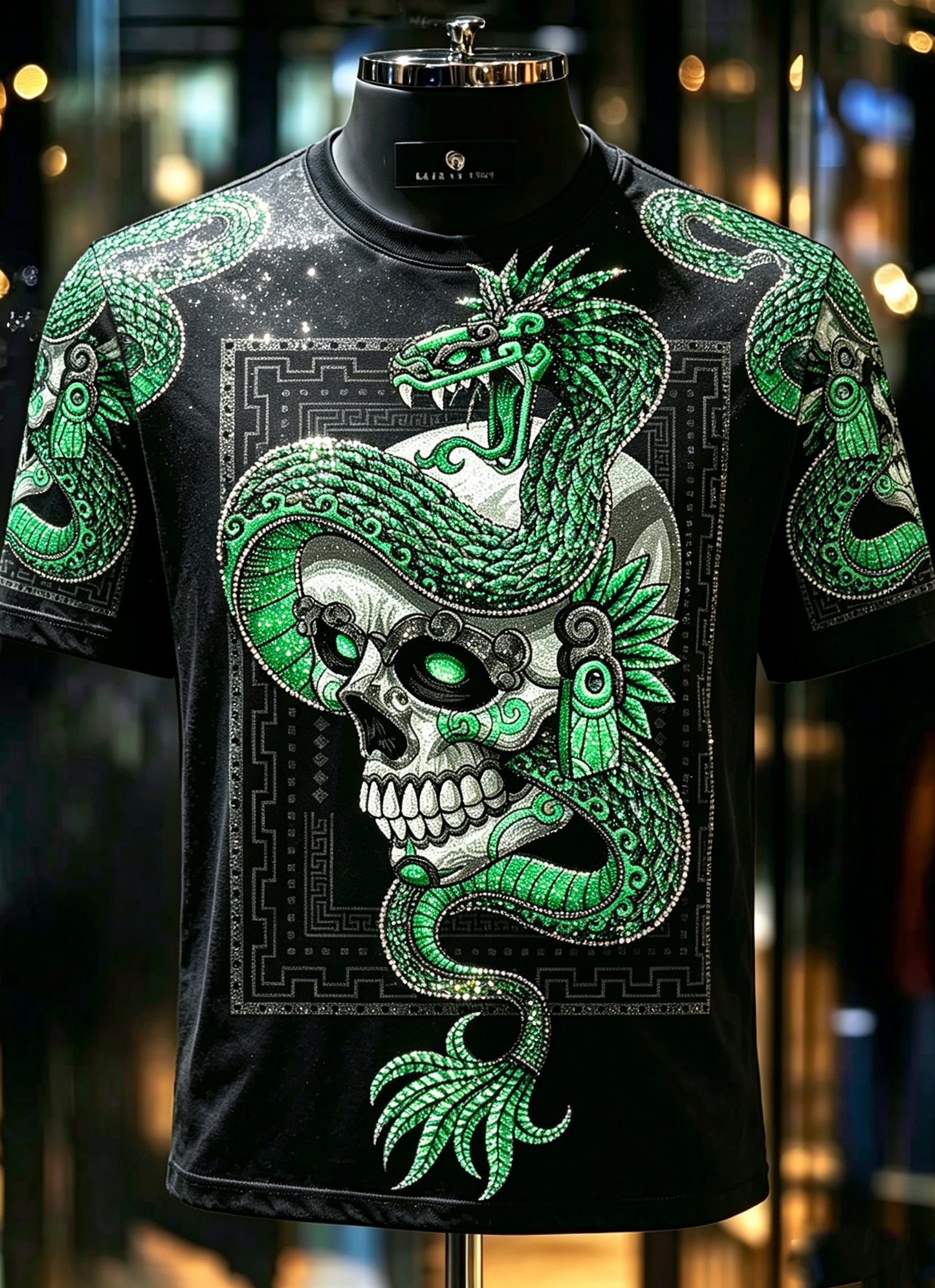 Men's Animal Snake Skull Printed Vintage Fashion Loose Short Sleeve T-Shirt