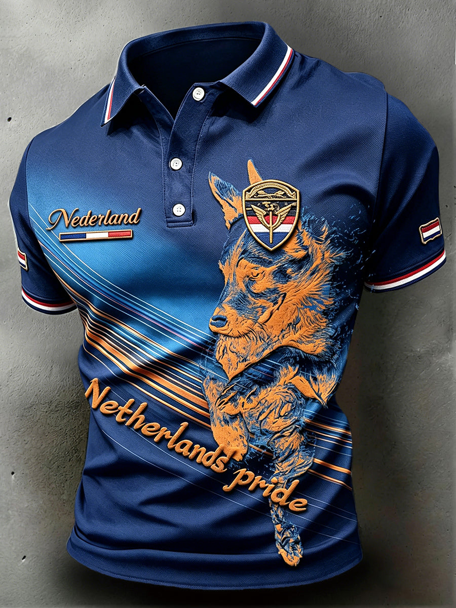 Men’s ‘Dutch Pride’ Retired Working Dog Print Casual Polo Shirt