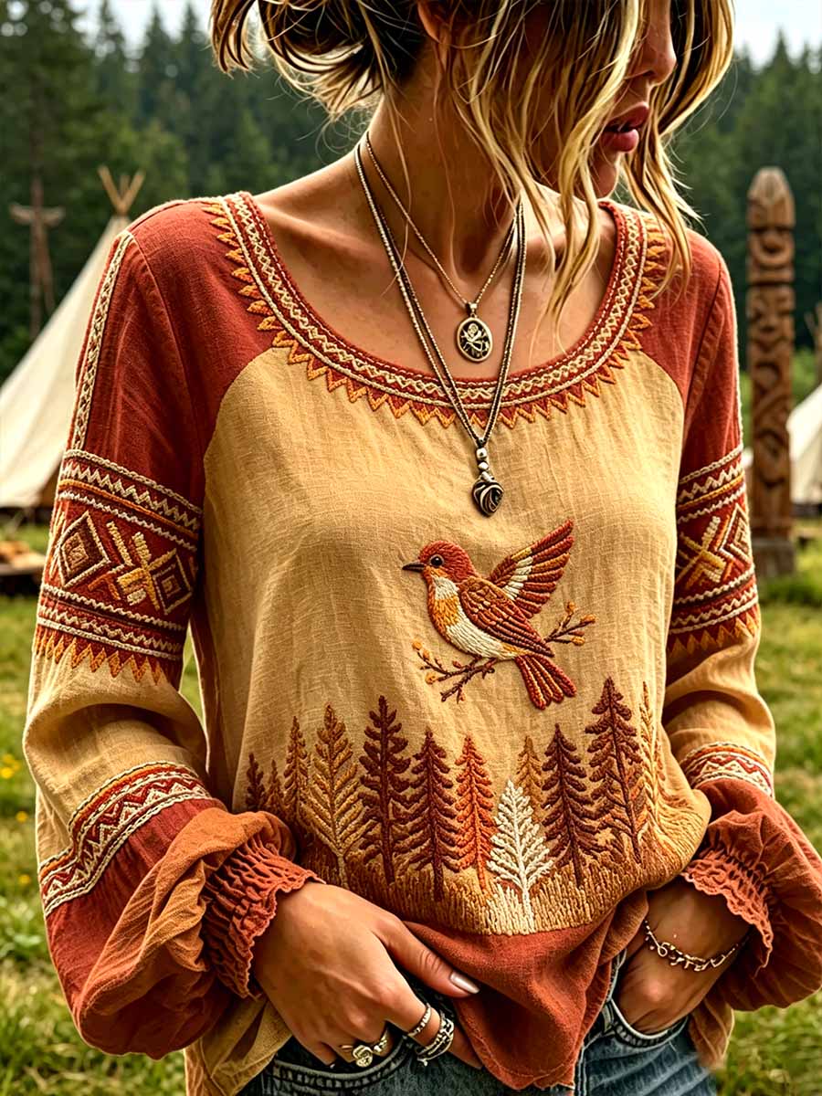 Women's Vintage Tribal Texture Print Casual T-Shirt