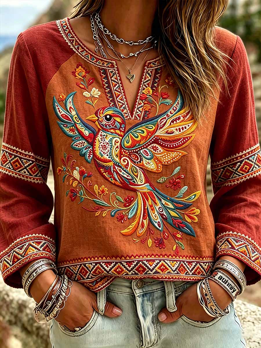 Women's Vintage Tribal Texture Print Casual T-Shirt