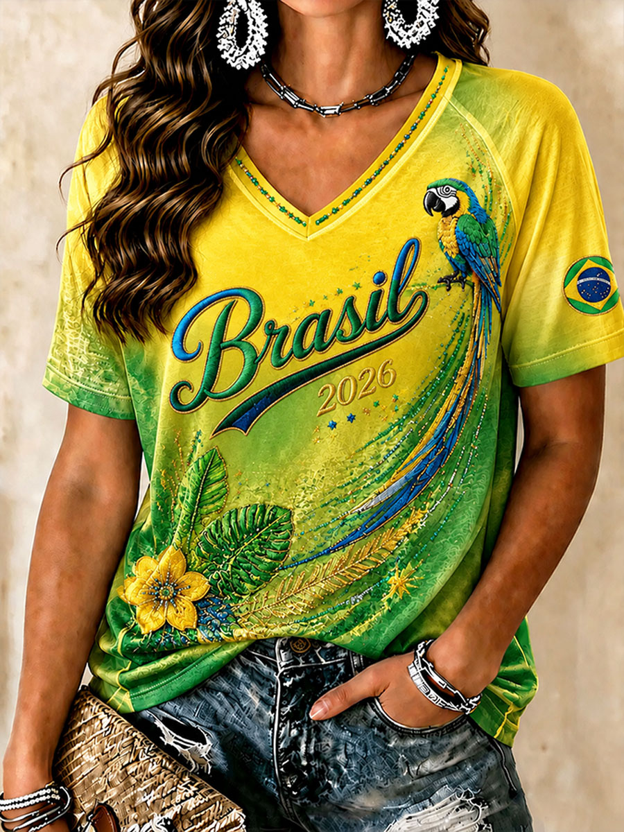 Women's 2026 Brazil Football Style T-shirt