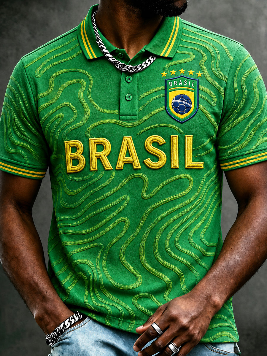 Men's Brazil Football Fan Gift Printed Short Sleeve Top