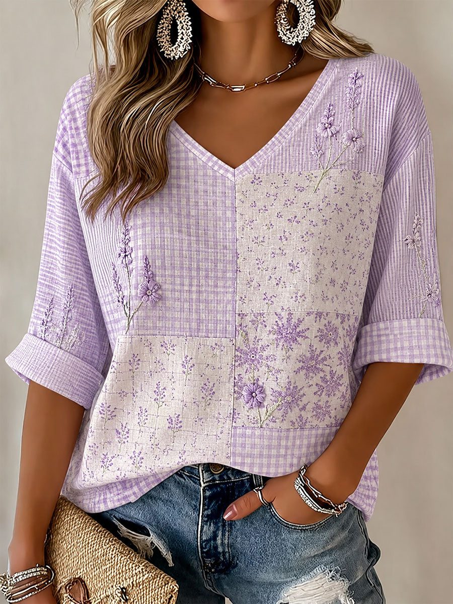 Women's Purple Floral Print Casual T-Shirt