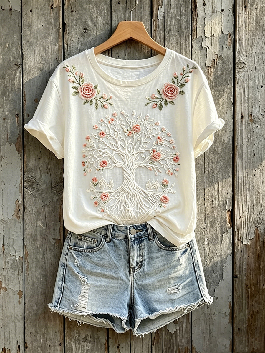 Women's Classy Tree Of Life Floral Print Short-sleeved T-shirt