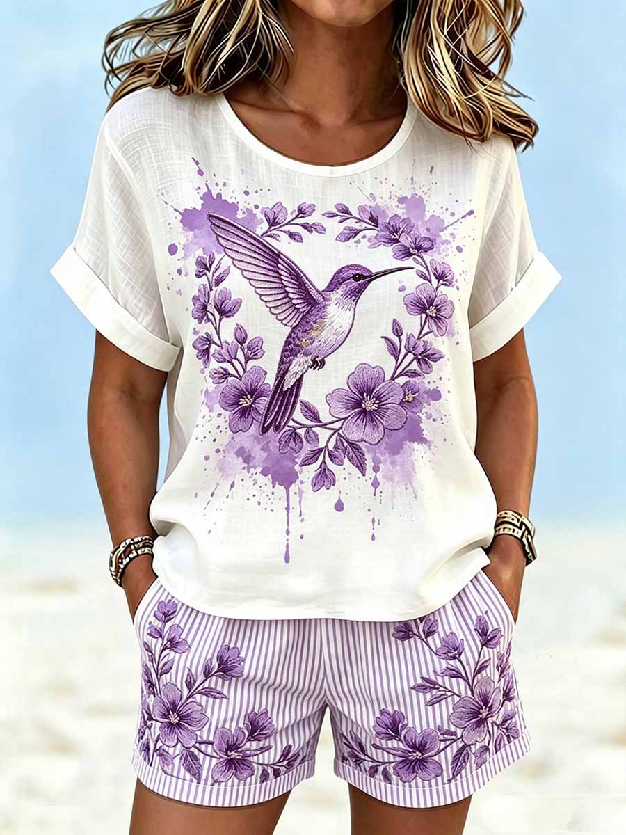 Women's Purple Alzheimer's Awareness Print T-Shirt Set