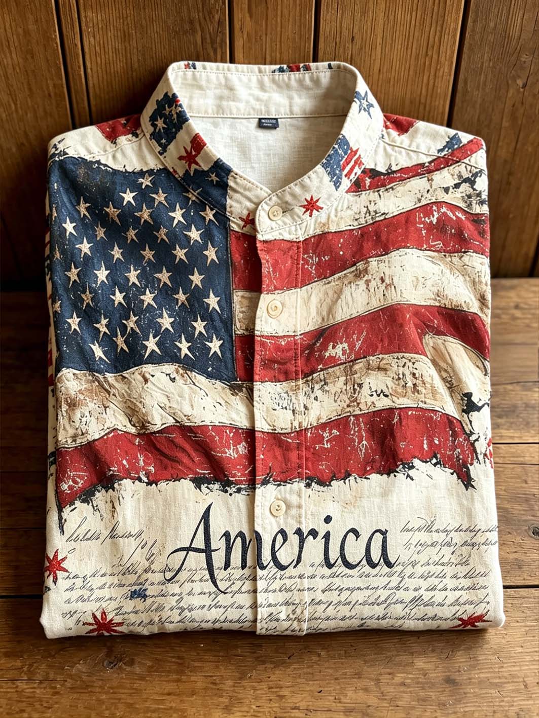 Men's American Flag Element Pattern Printed Short Sleeve Shirt