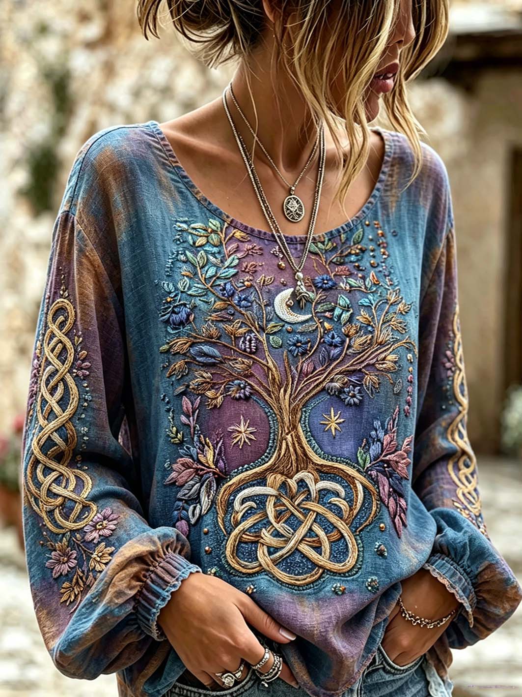 Women's Retro Nordic Mythology Viking Pattern Printed Cotton-Linen Shirt