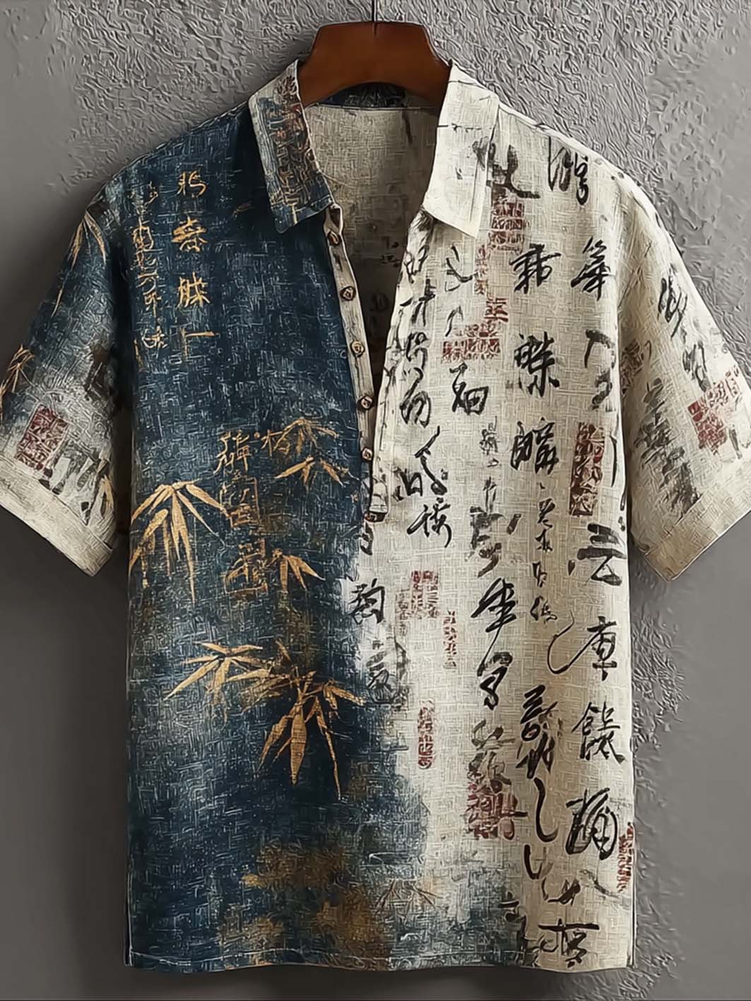 Men's Japanese Art Retro Printed Leisure Linen Shirt