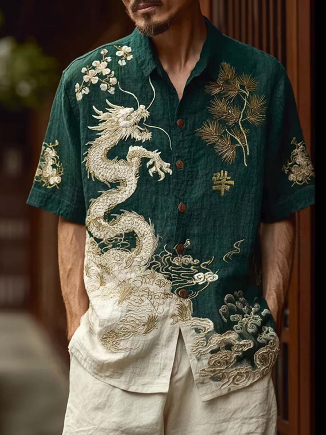 Men's Japanese Art Retro Style Casual Short Sleeve Shirt