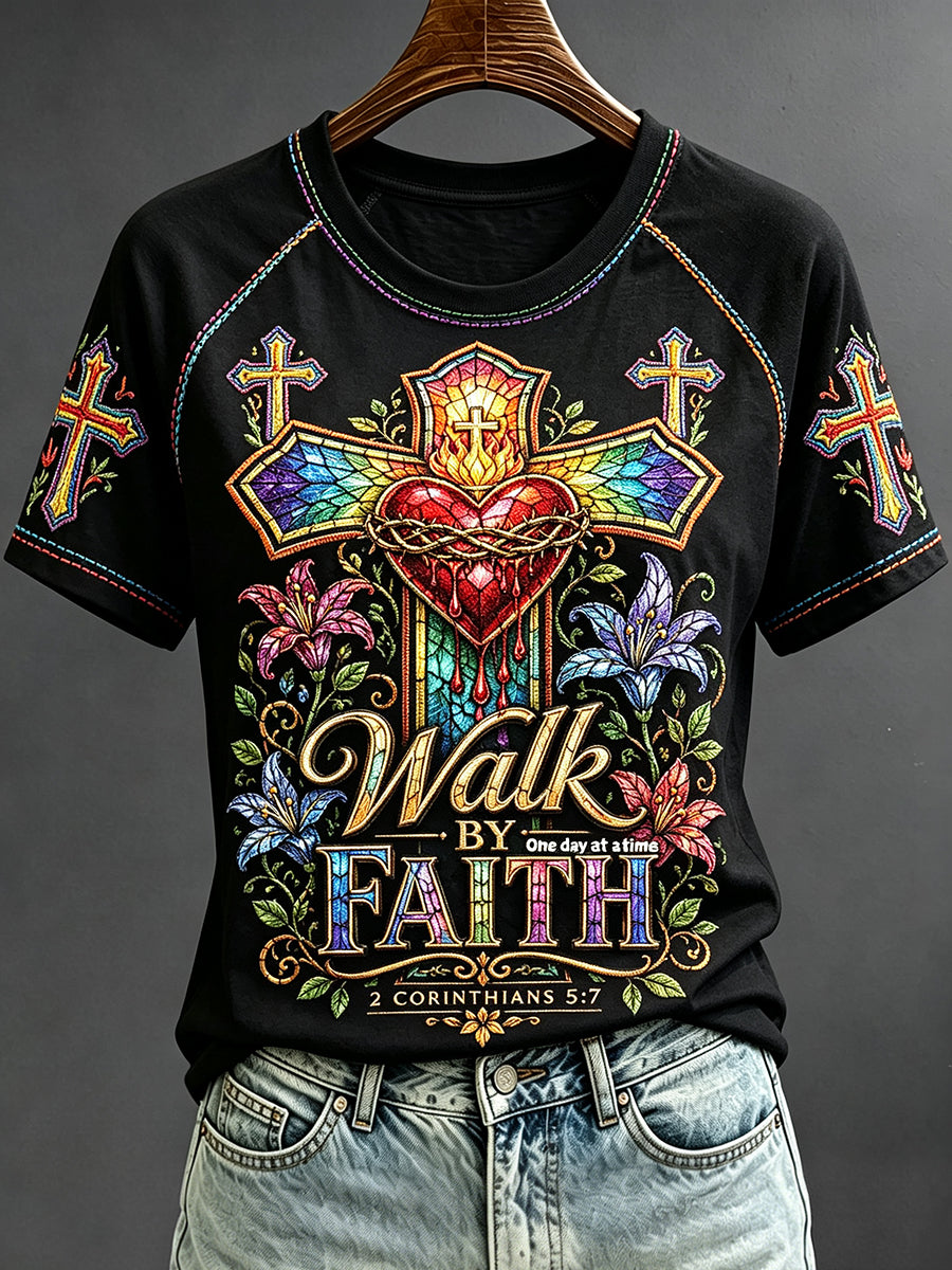Women's Walk By Faith Cross Print Short Sleeve T-shirt