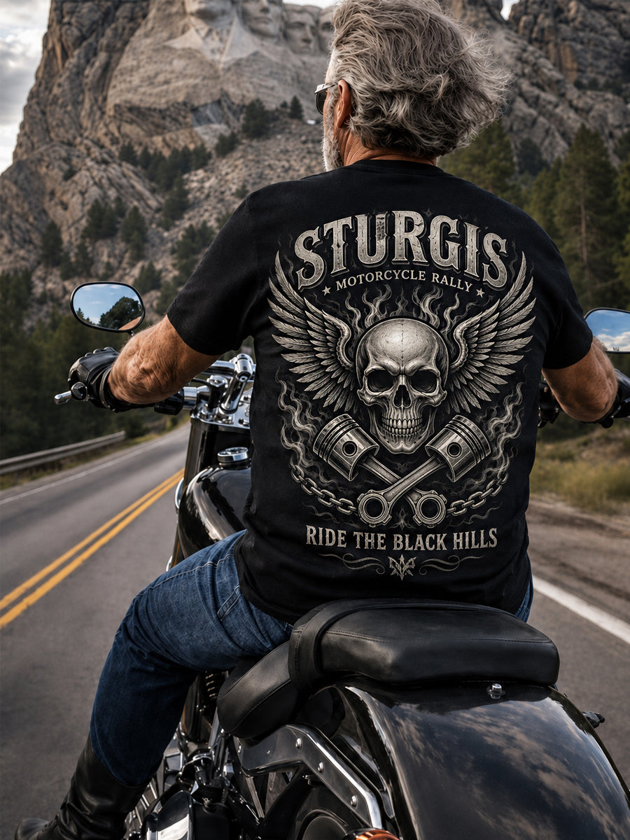 Men’s Sturgis Motorcycle Rally Skull Back Graphic Tee
