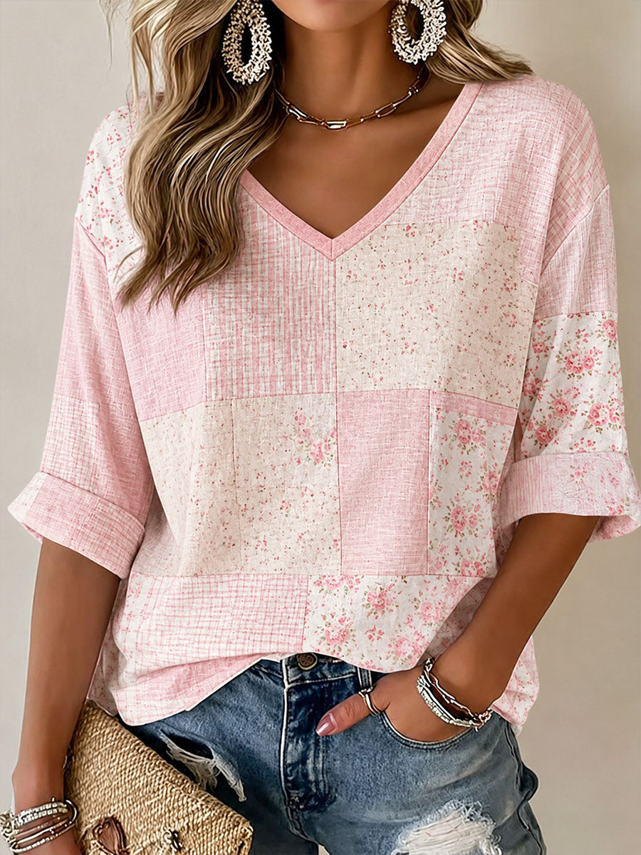 Women's Pink Floral Print Casual T-Shirt