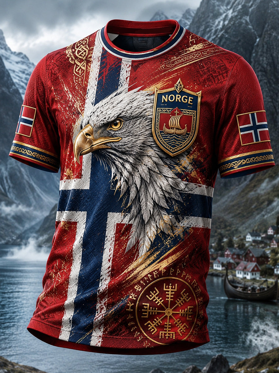Retro Nordic Viking-Style Graphic Casual T-Shirt